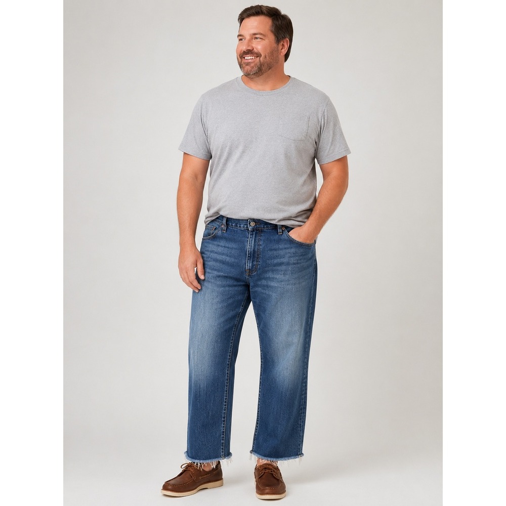 American Eagle Next Level Flex Jeans Mens 44 Blue Straight Raw Hem Stretch Denim
